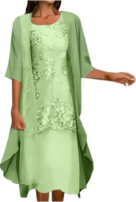 2 Pieces Mother of The Bride Dresses with Jackets Tea Length Mother of The Groom Dress Laces Appliques Evening Dress