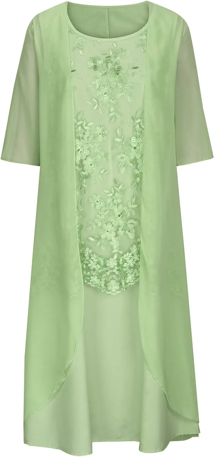 2 Pieces Mother of The Bride Dresses with Jackets Tea Length Mother of The Groom Dress Laces Appliques Evening Dress