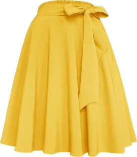 Afibi Womens Vintage High Waist A-Line Skater Skirt Flared Midi Skirt with Pockets