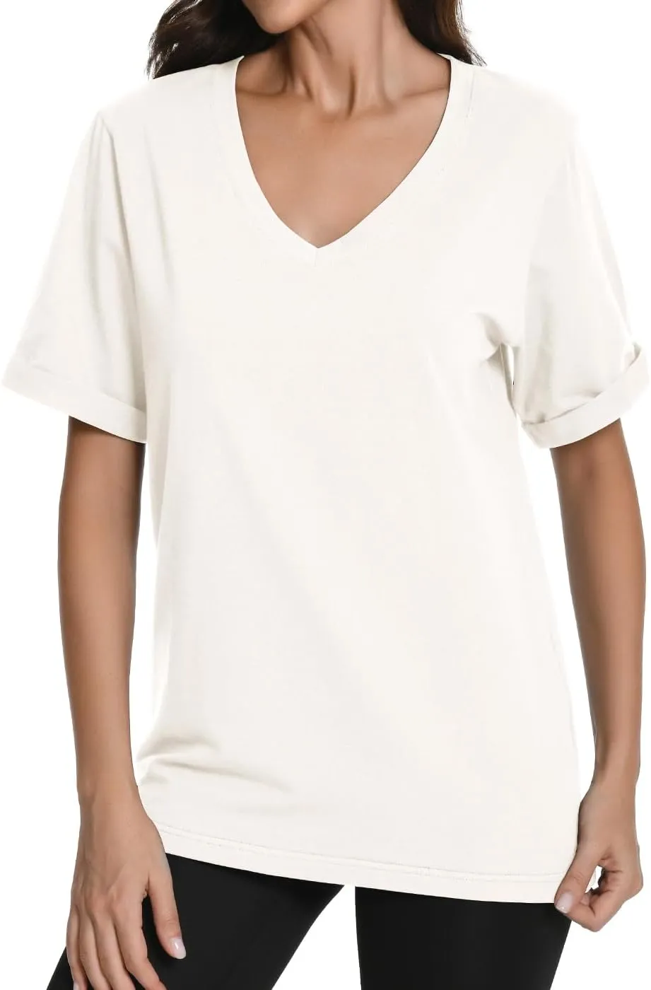 Auriviz Womens Summer Cotton Tops Basic Short Sleeve Shirts Casual V Neck T Shirt Comfy Trendy Tees
