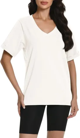 Auriviz Womens Summer Cotton Tops Basic Short Sleeve Shirts Casual V Neck T Shirt Comfy Trendy Tees