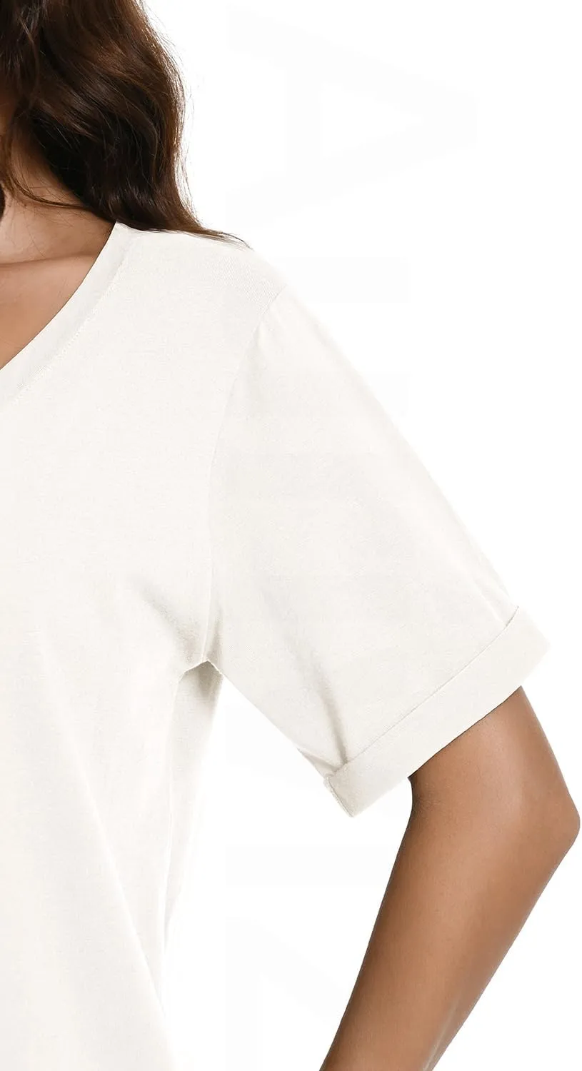 Auriviz Womens Summer Cotton Tops Basic Short Sleeve Shirts Casual V Neck T Shirt Comfy Trendy Tees