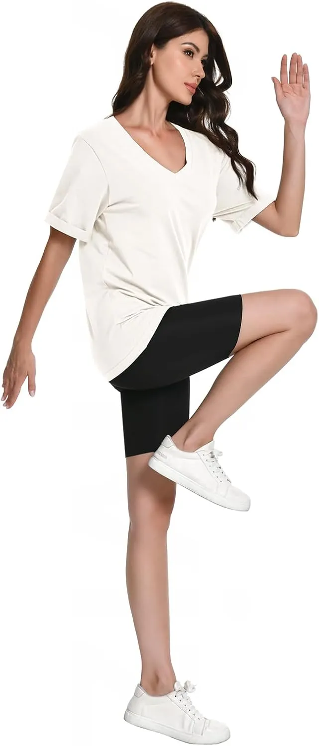 Auriviz Womens Summer Cotton Tops Basic Short Sleeve Shirts Casual V Neck T Shirt Comfy Trendy Tees