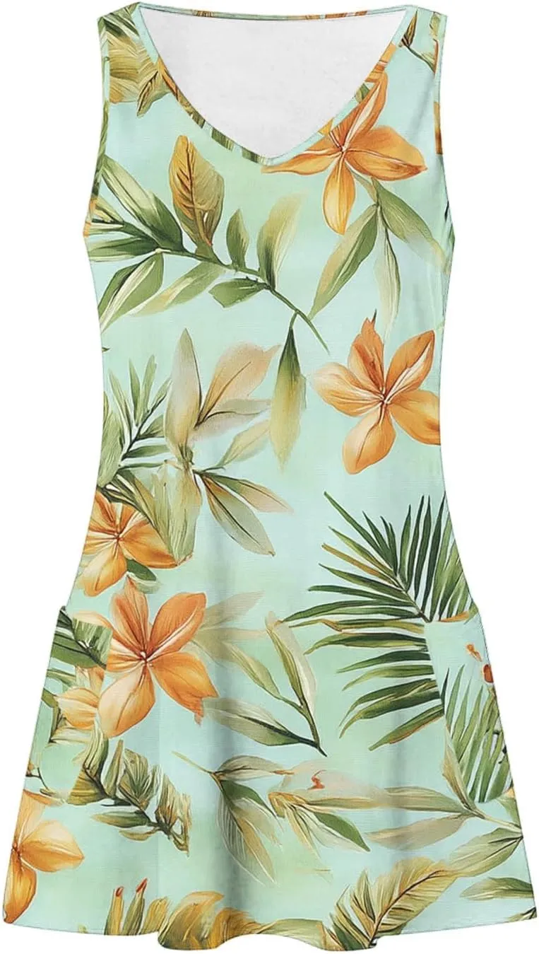 Beach Dresses Womens 2025 Vacation Sundress Summer Casual Boho Print Dress Sleeveless Crewneck Loose Short Tank Dress