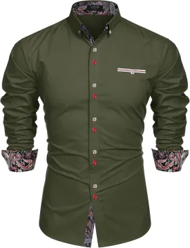 COOFANDY Mens Dress Shirt Long Sleeve Casual Button Down Paisley Shirts Party Wedding Dress Shirt