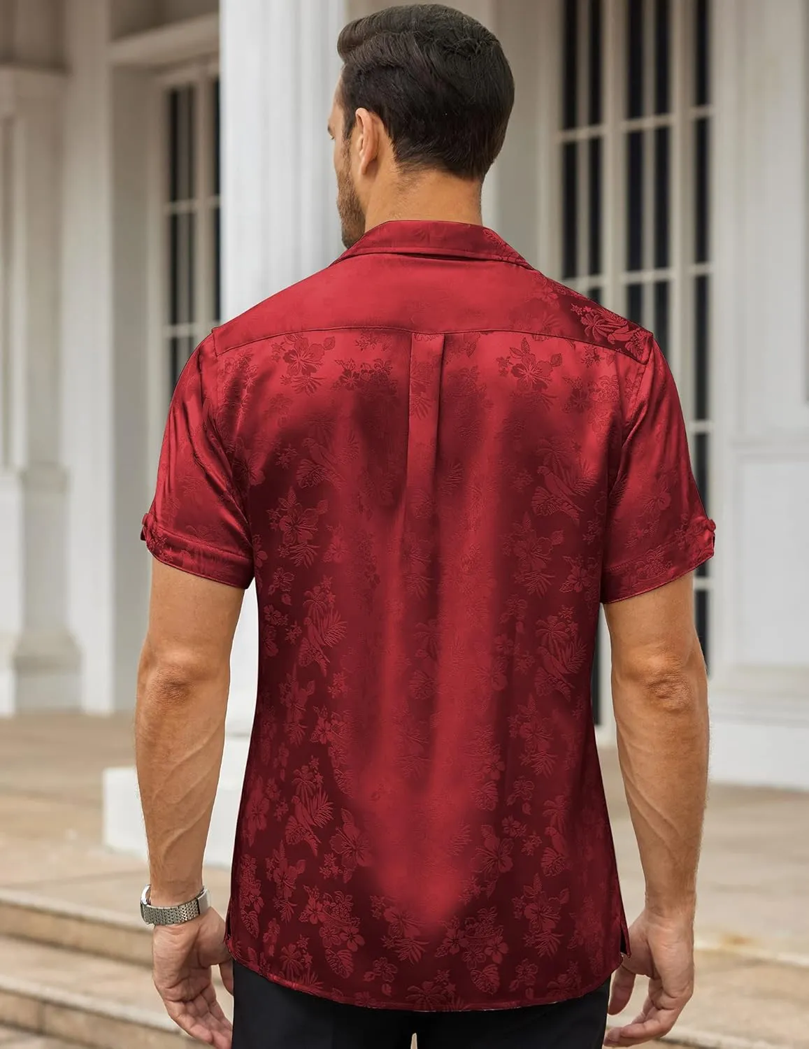 COOFANDY Mens Silk Button Down Short Sleeve Shirt Satin Dress Shirts Summer Beach Wedding Shirt