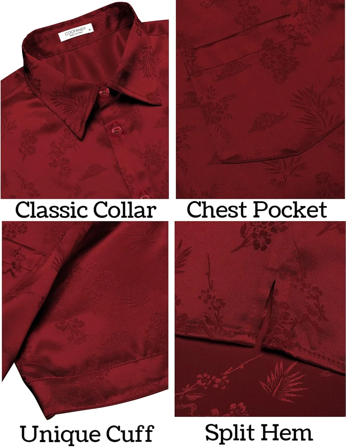 COOFANDY Mens Silk Button Down Short Sleeve Shirt Satin Dress Shirts Summer Beach Wedding Shirt