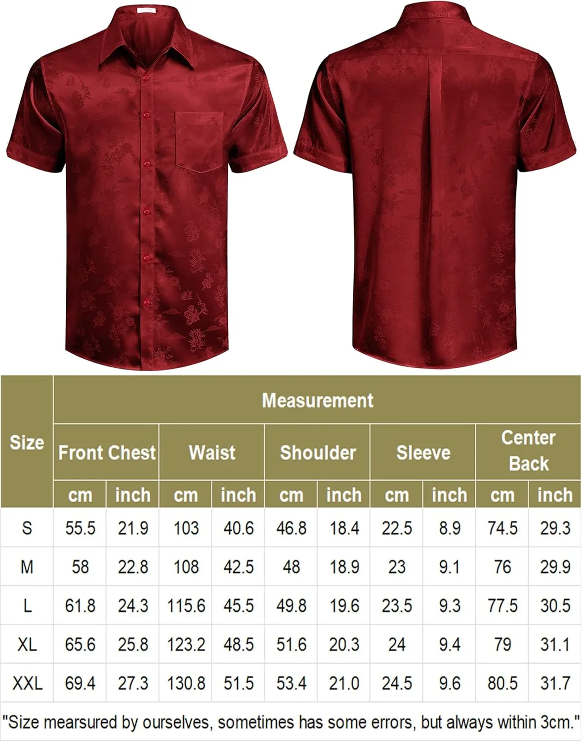 COOFANDY Mens Silk Button Down Short Sleeve Shirt Satin Dress Shirts Summer Beach Wedding Shirt
