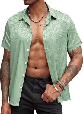 COOFANDY Mens Silk Button Down Short Sleeve Shirt Satin Dress Shirts Summer Beach Wedding Shirt
