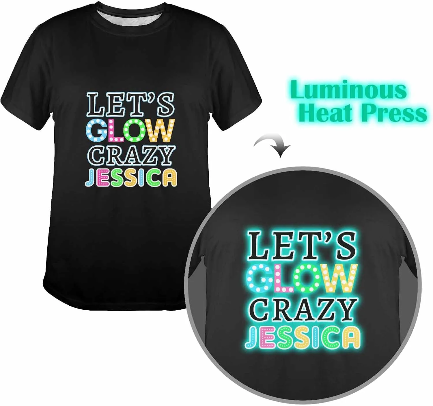 Custom Personalized Name Party Tee, Women's Glow in The Dark T-Shirt, Glow Birthday T-Shirt for Girl Mom Girlfriend Wife