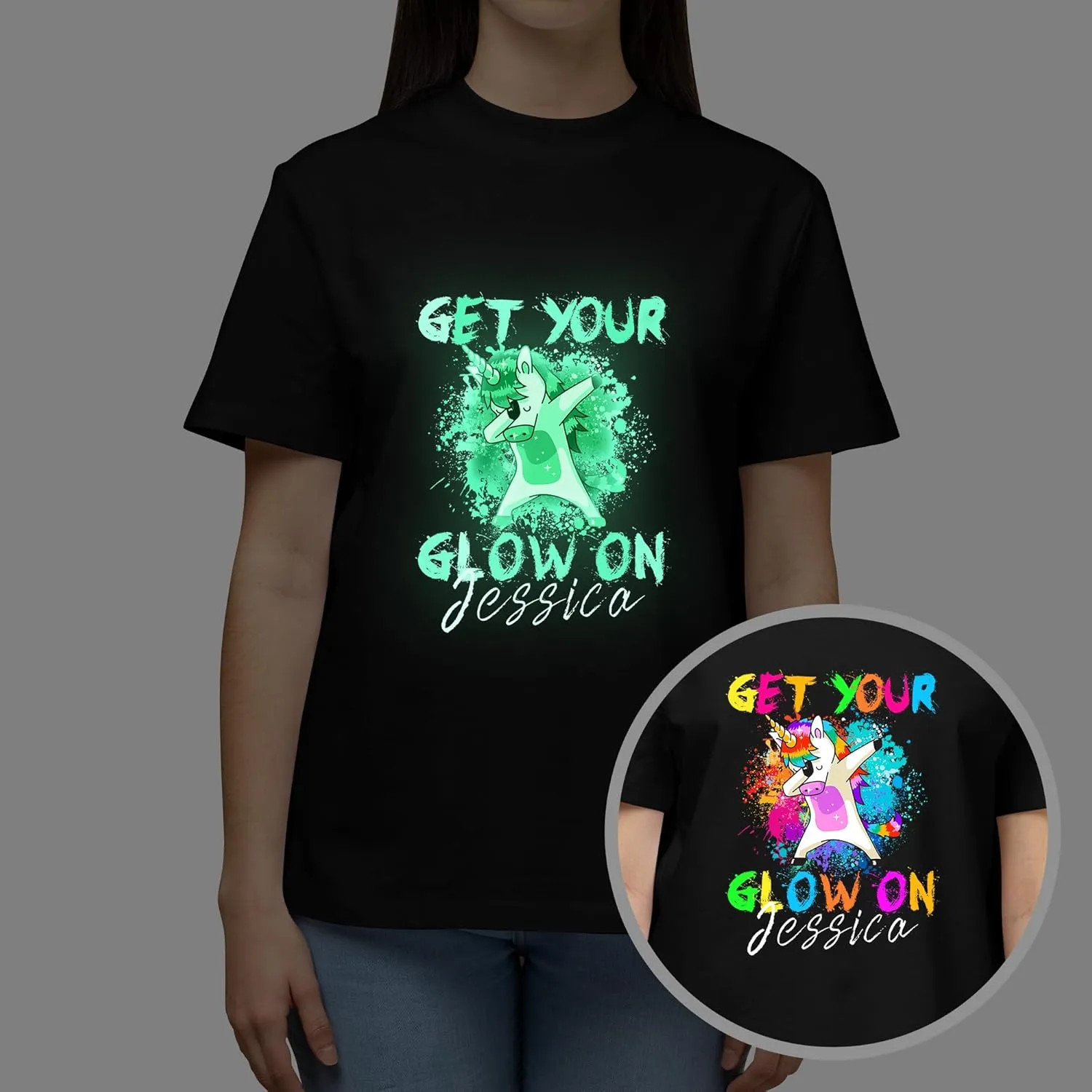 Custom Personalized Name Party Tee, Women's Glow in The Dark T-Shirt, Glow Birthday T-Shirt for Girl Mom Girlfriend Wife