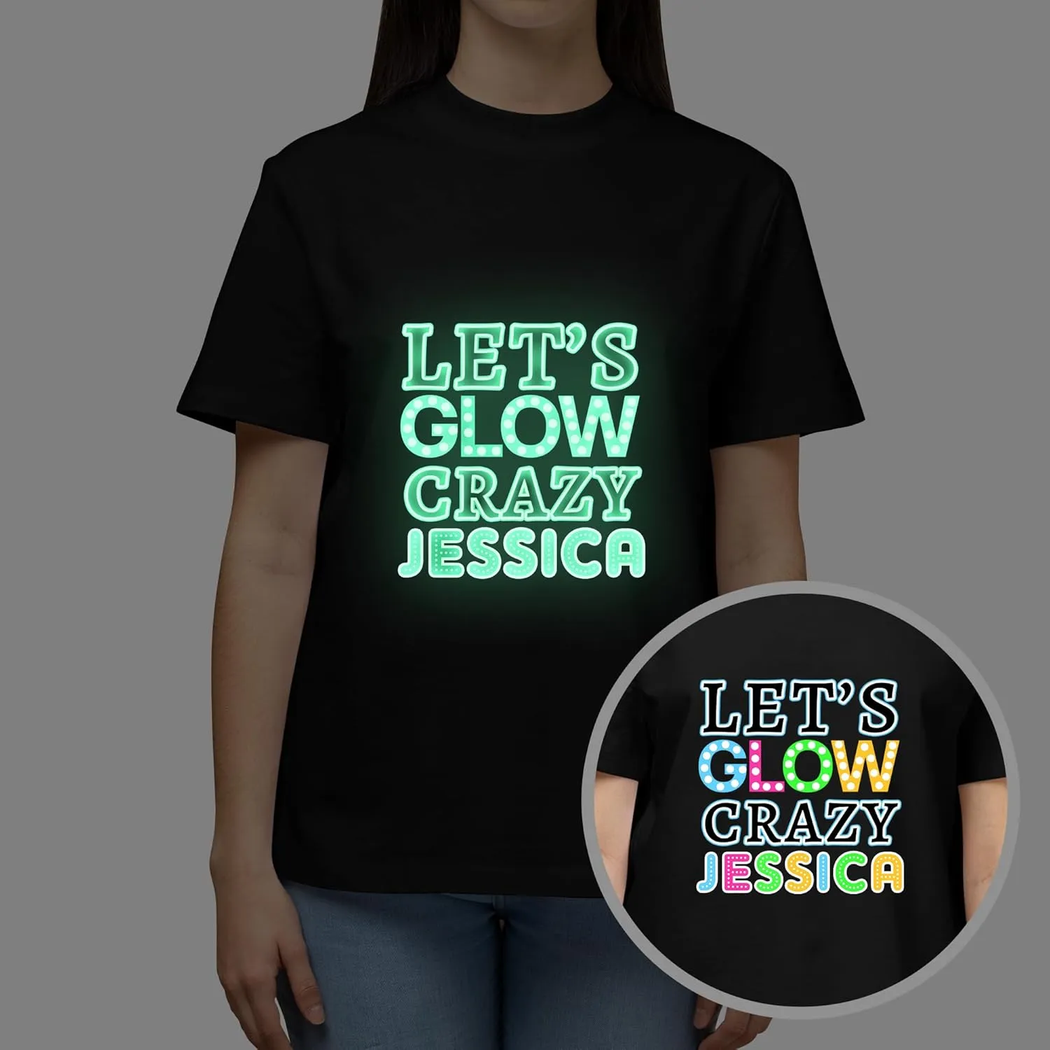 Custom Personalized Name Party Tee, Women's Glow in The Dark T-Shirt, Glow Birthday T-Shirt for Girl Mom Girlfriend Wife