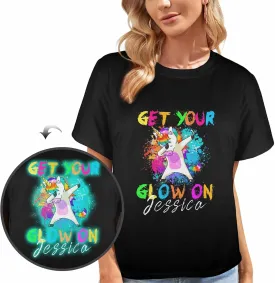Custom Personalized Name Party Tee, Women's Glow in The Dark T-Shirt, Glow Birthday T-Shirt for Girl Mom Girlfriend Wife
