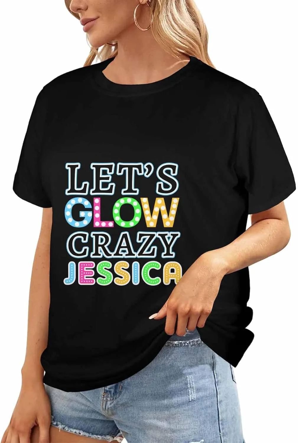 Custom Personalized Name Party Tee, Women's Glow in The Dark T-Shirt, Glow Birthday T-Shirt for Girl Mom Girlfriend Wife