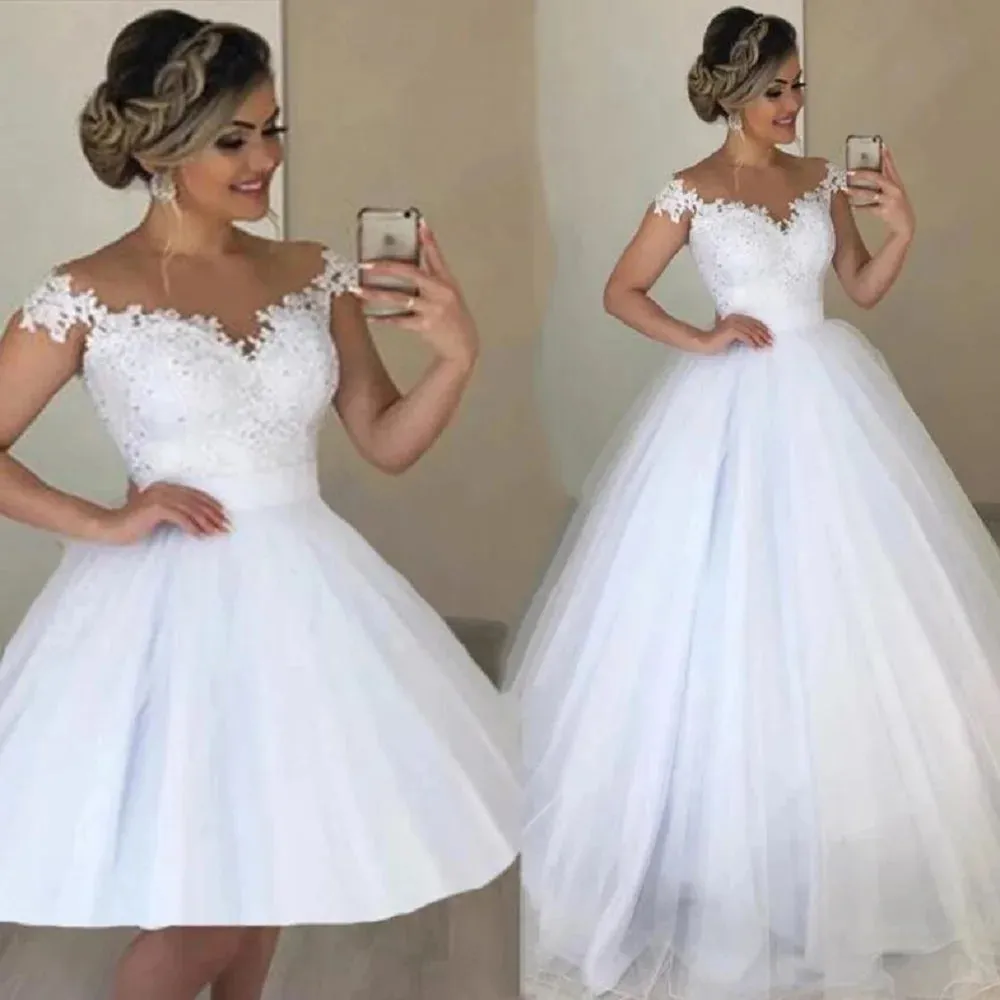 Detachable Skirt Wedding Dress Off The Shoulder 2 in 1 Prom Gown Bridal Party Dress