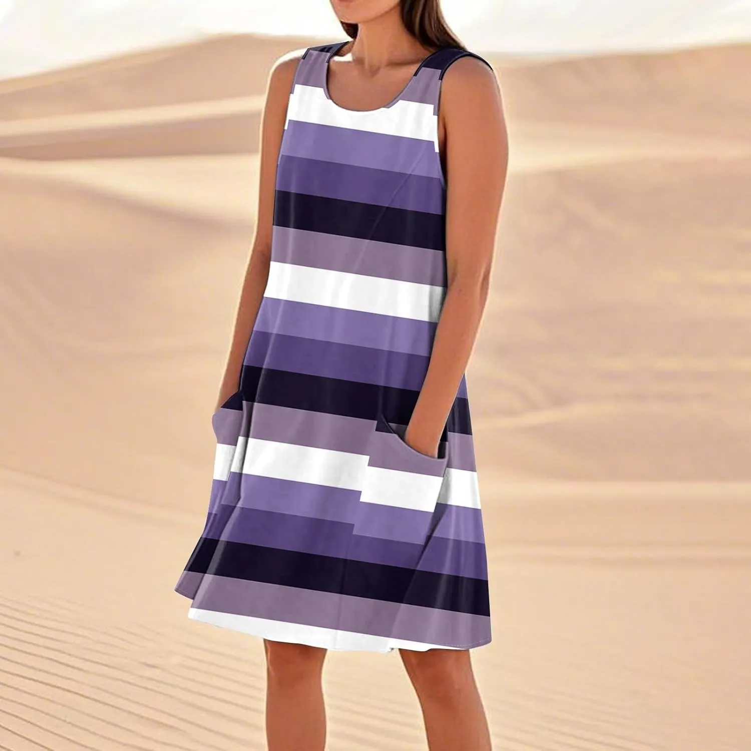 Dresses for Women 2025 Summer Beach Vacation Clothes Spring Sleeveless Plus Size Round Neck Sundresses