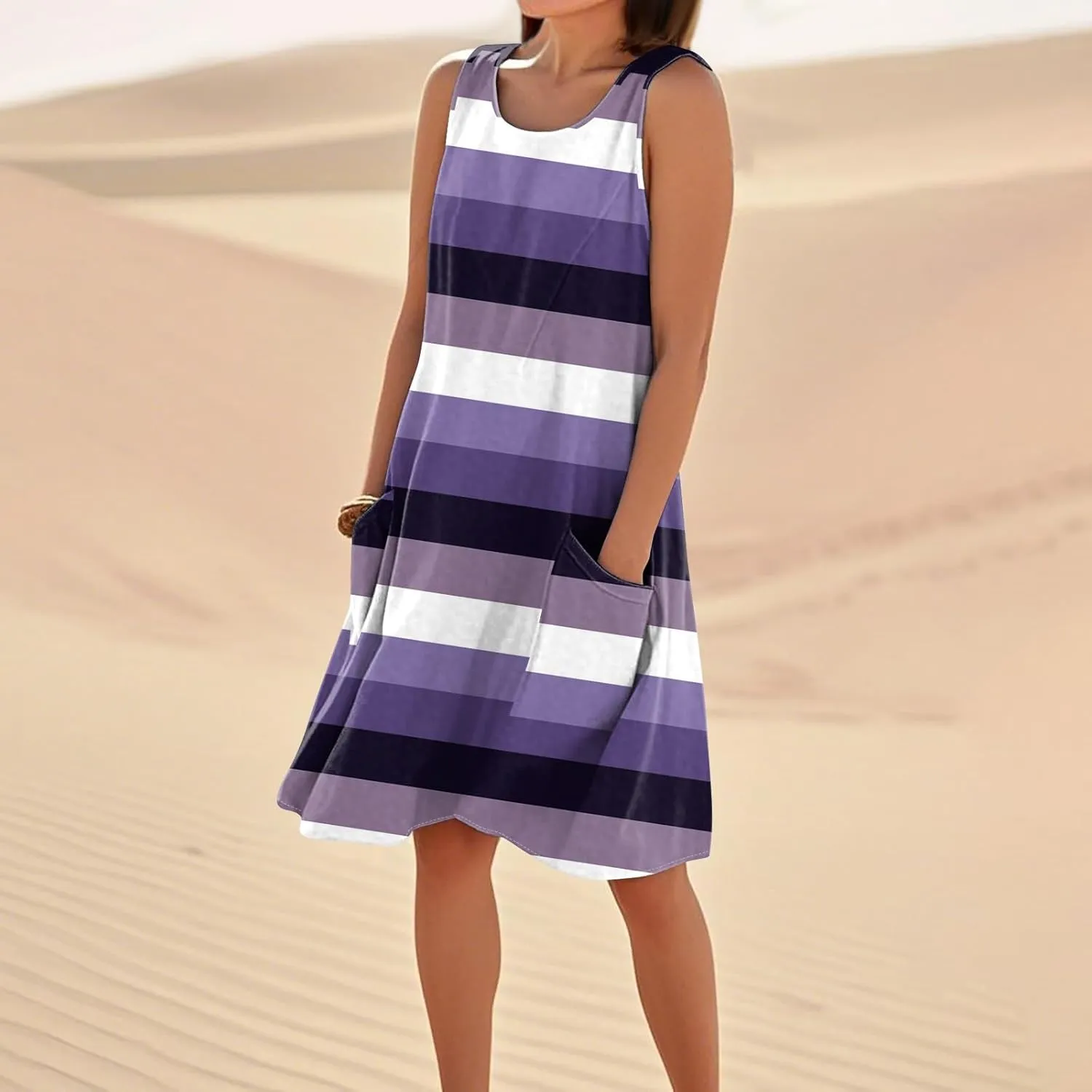Dresses for Women 2025 Summer Beach Vacation Clothes Spring Sleeveless Plus Size Round Neck Sundresses