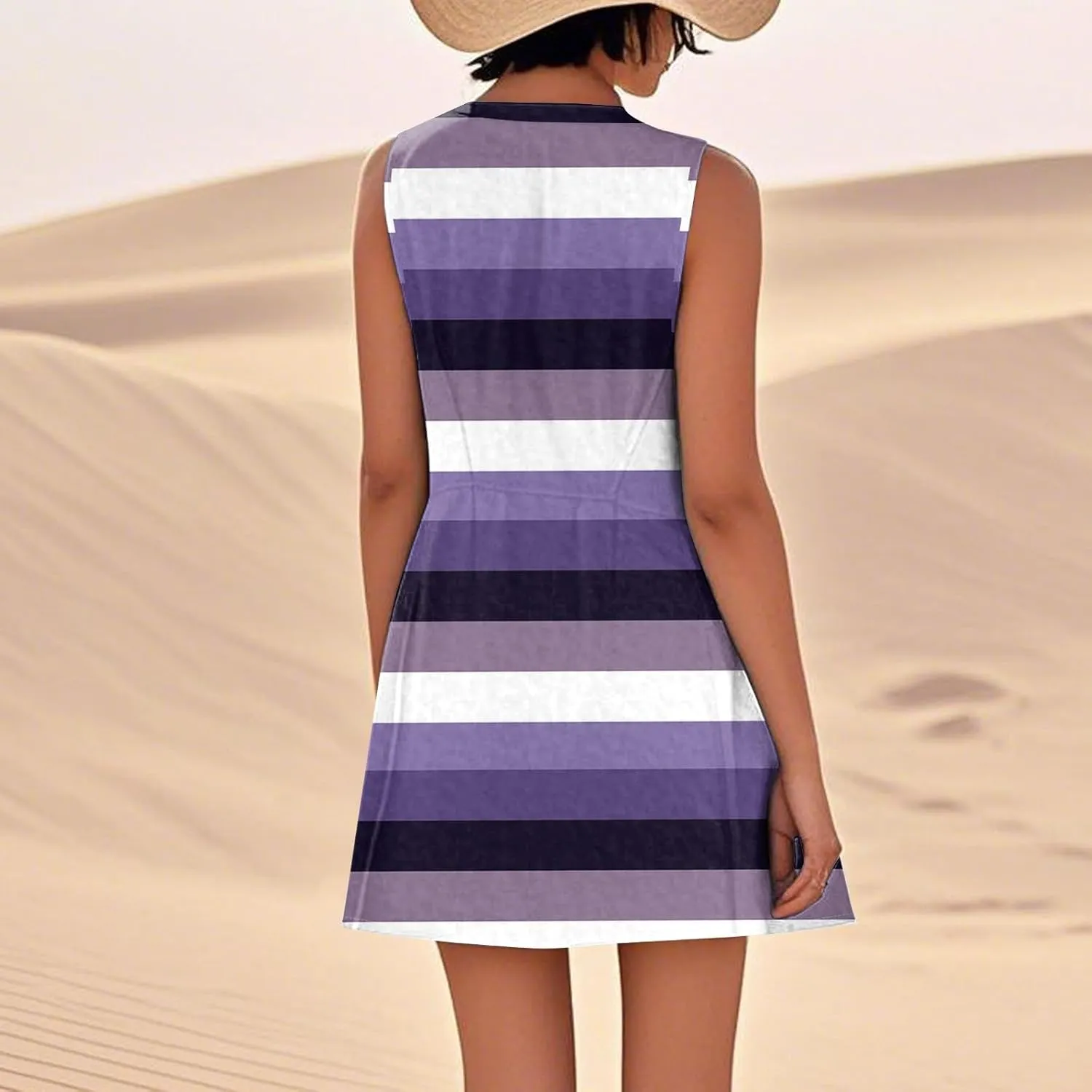 Dresses for Women 2025 Summer Beach Vacation Clothes Spring Sleeveless Plus Size Round Neck Sundresses