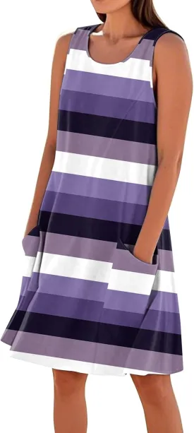 Dresses for Women 2025 Summer Beach Vacation Clothes Spring Sleeveless Plus Size Round Neck Sundresses