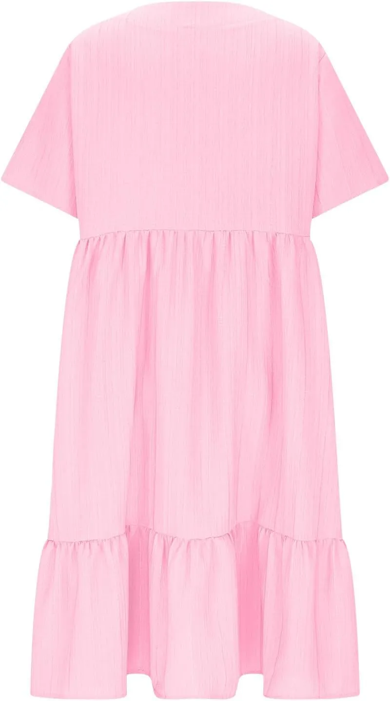 Dresses Women Summer 2025 Vacation Short Sleeve Mini Tshirt Dress Beach Smocked A Line Flutter Boho Sundress Outfit