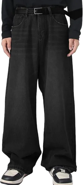 EMMIOL Men's Jeans Baggy Pants Y2K Hip Hop Jeans Casual Solid Jeans Loose Fit 90s Vintage Cargo Denim Pants