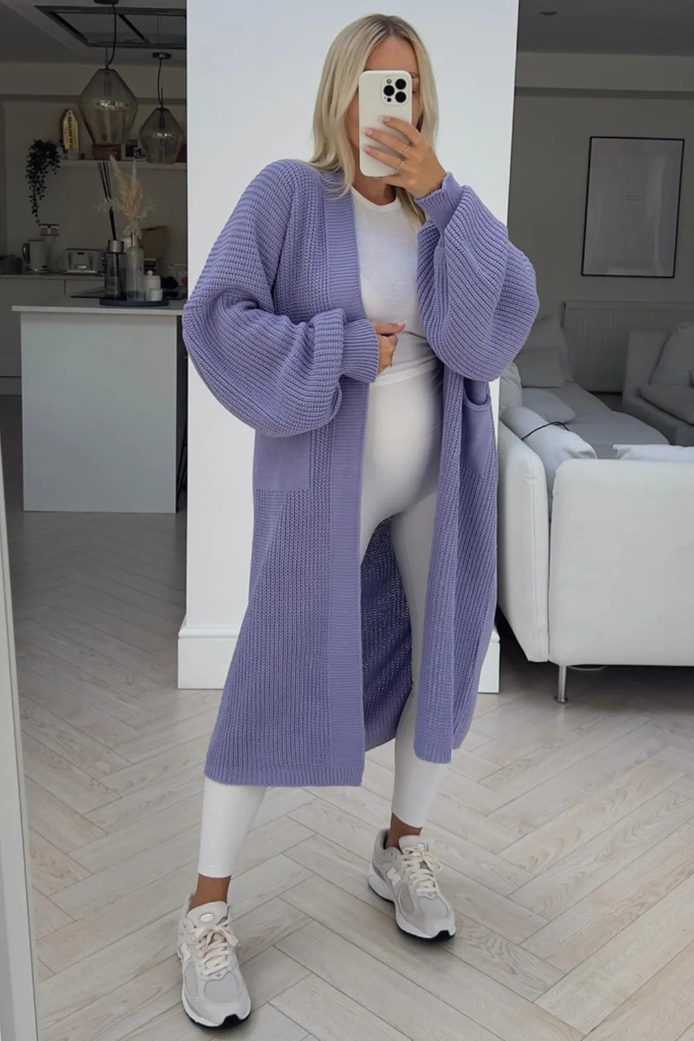 Evie lilac long knitted cardigan