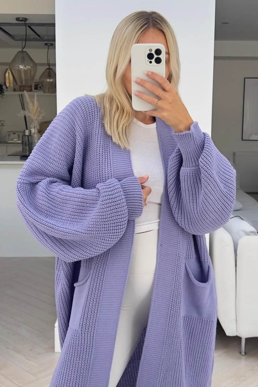 Evie lilac long knitted cardigan