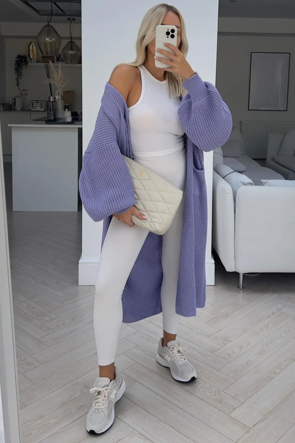 Evie lilac long knitted cardigan