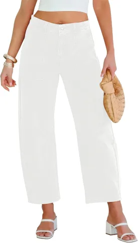 GRAPENT Barrel Jeans for Women High Waisted Trendy Wide Leg Baggy Ankle Length Stretchy Denim Trouser Jeans with Pockets