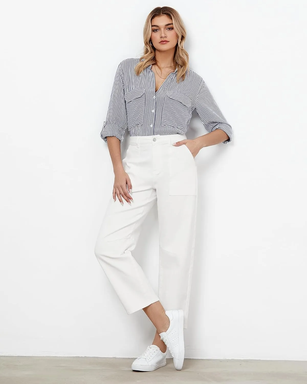GRAPENT Barrel Jeans for Women High Waisted Trendy Wide Leg Baggy Ankle Length Stretchy Denim Trouser Jeans with Pockets