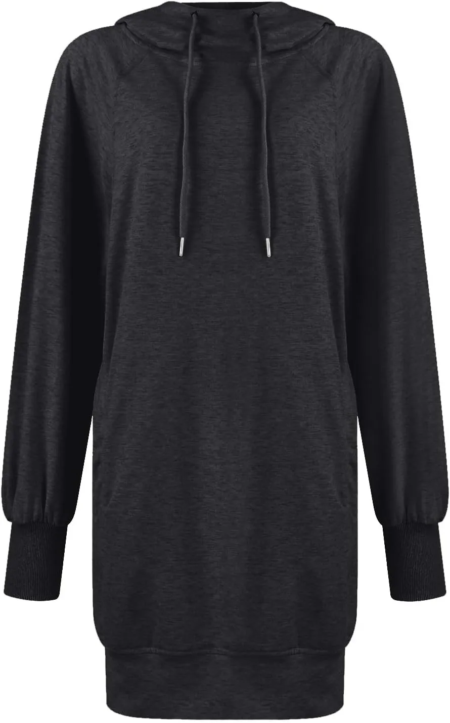 Hoodie Dress for Women Athleisure Drawstring Hooded Sweatshirt Dress Casual Long Sleeve Tunic Dress with Pockets