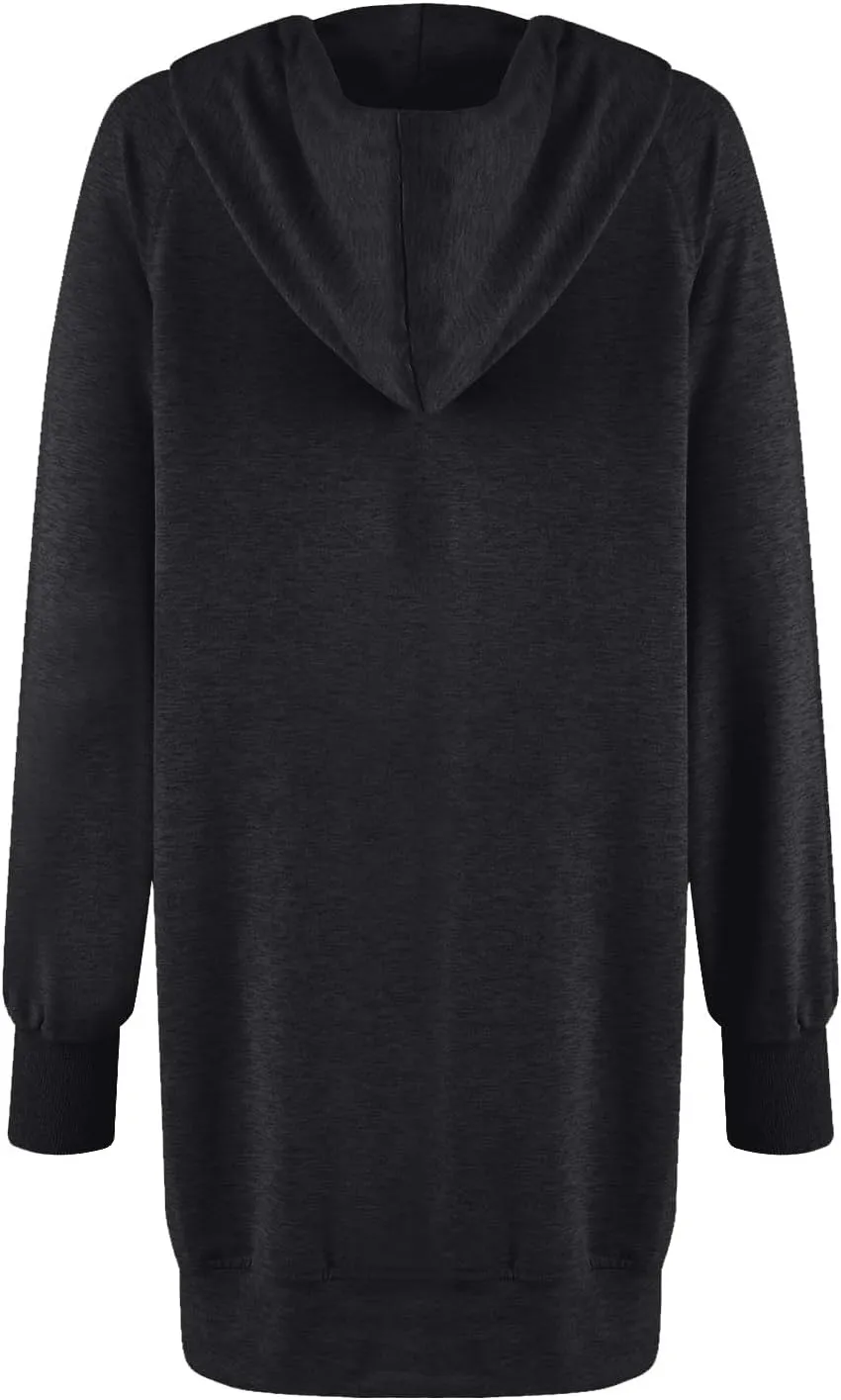 Hoodie Dress for Women Athleisure Drawstring Hooded Sweatshirt Dress Casual Long Sleeve Tunic Dress with Pockets