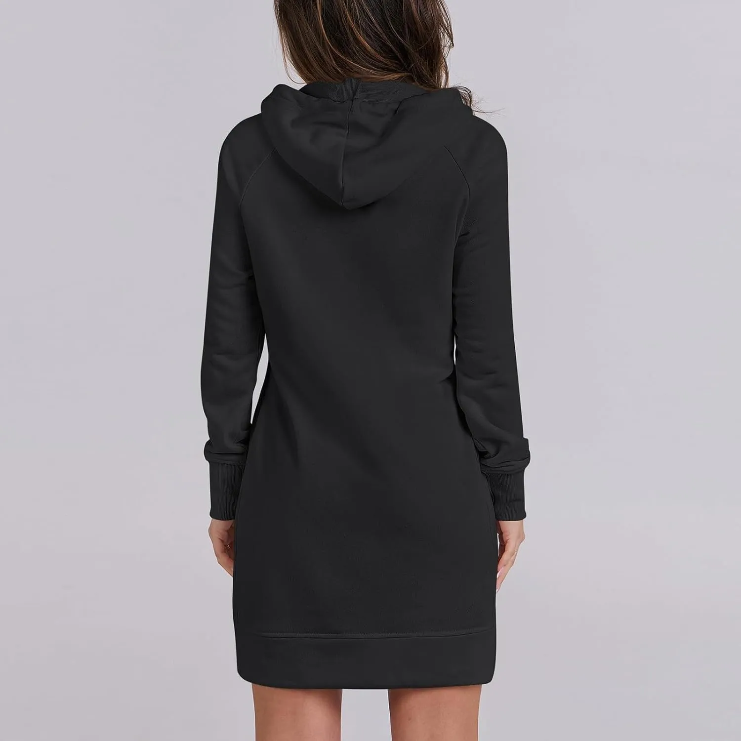 Hoodie Dress for Women Athleisure Drawstring Hooded Sweatshirt Dress Casual Long Sleeve Tunic Dress with Pockets