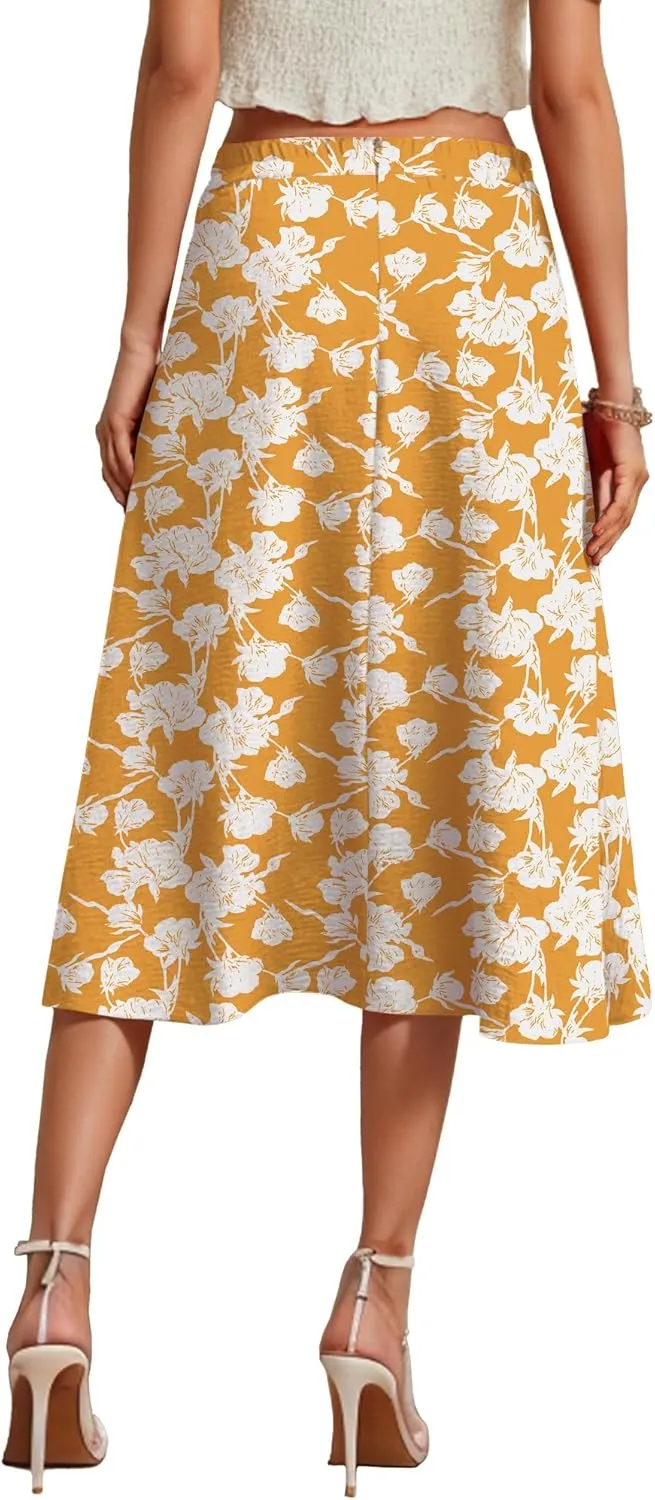 JINKESI Women's Midi Skirt Elegant Flowy Ruffle High Waist Summer Casual High Low Midi Skirts