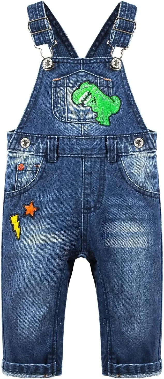 KIDSCOOL SPACE Baby Little Kids Cute Denim Embroidered Fashion Jean Overalls
