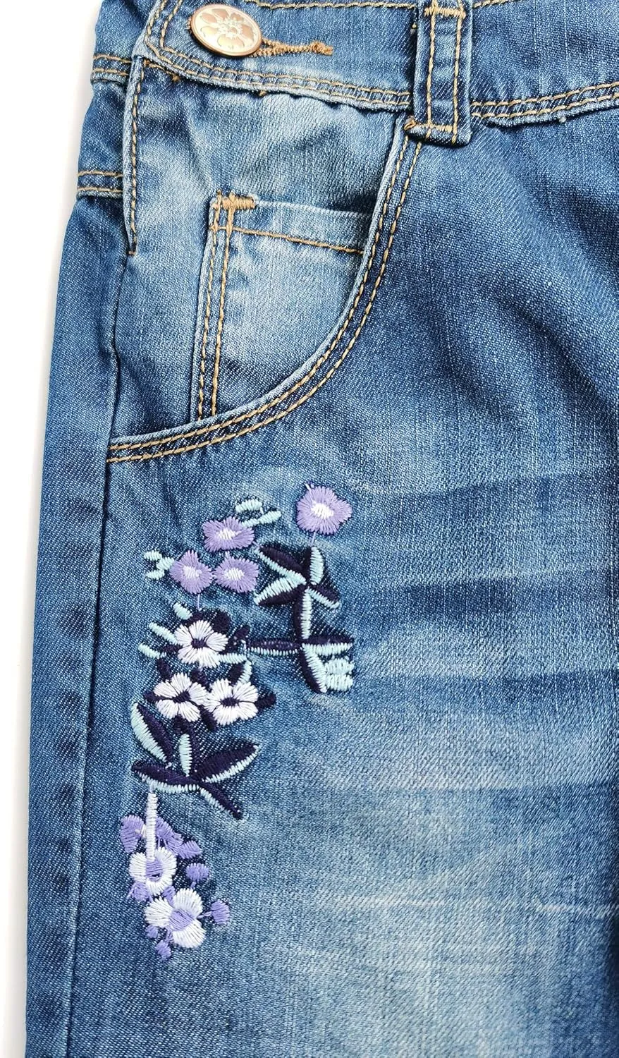 KIDSCOOL SPACE Baby Little Kids Cute Denim Embroidered Fashion Jean Overalls