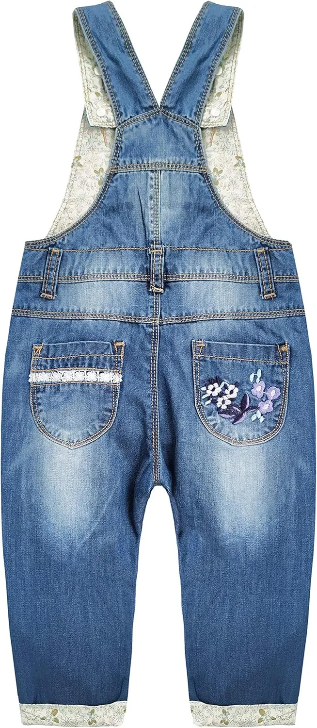 KIDSCOOL SPACE Baby Little Kids Cute Denim Embroidered Fashion Jean Overalls