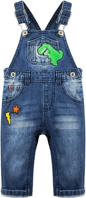 KIDSCOOL SPACE Baby Little Kids Cute Denim Embroidered Fashion Jean Overalls