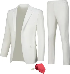 Men Suit Slim Fit 2 Piece Solid 2 Button Business Suits Blazer Wedding Prom Tuxedo for Men Suit Jacket Pants with Tie