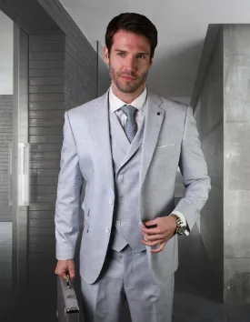 Mens 2 button Slim Fit Suit with Double Breasted Vest in Powder Blue