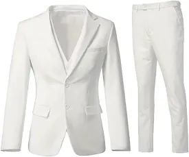 Men's 3 Piece Slim Fit Suit Set, Two Button Blazer Solid Jacket Vest Pants Wedding Business Suit
