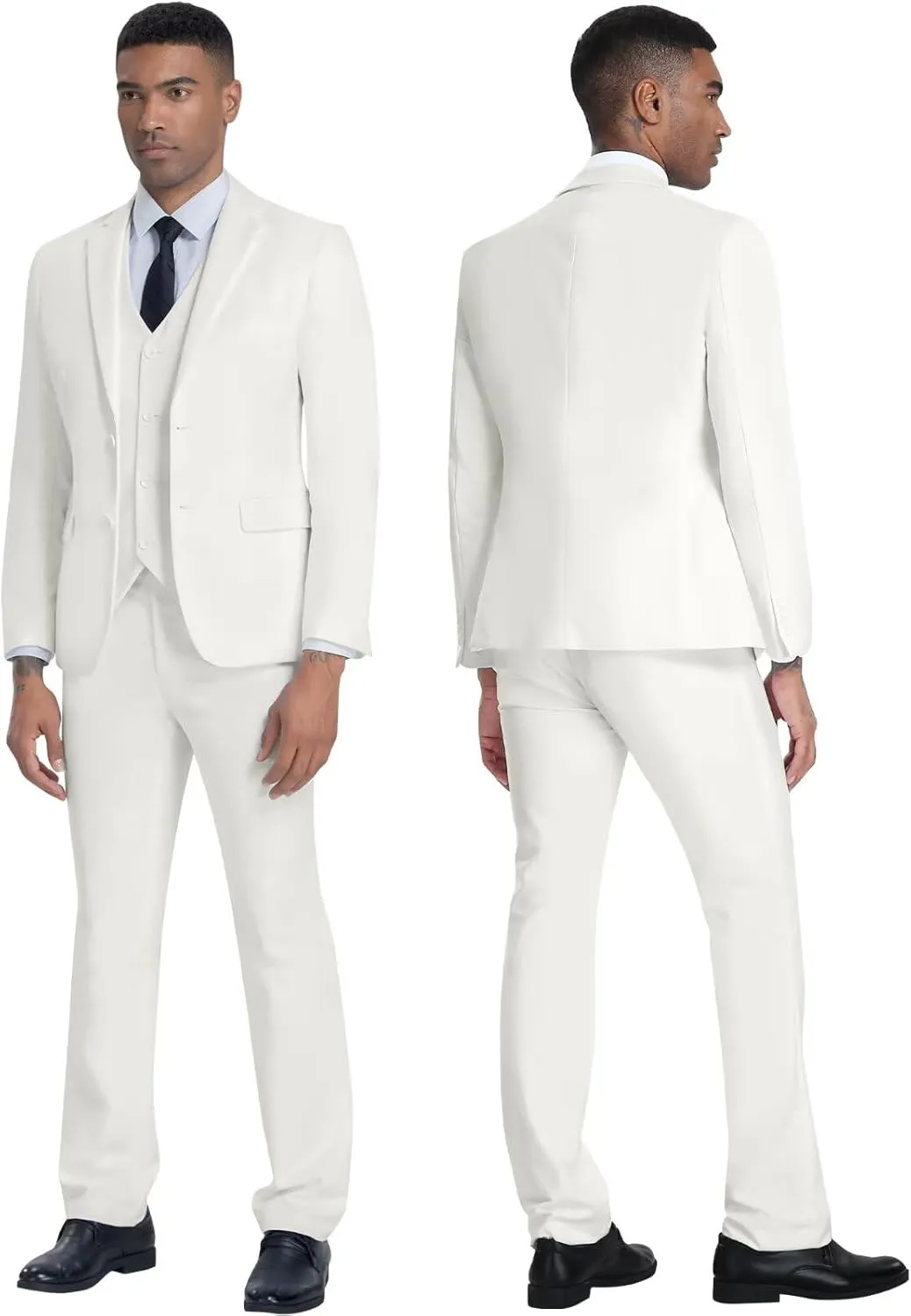 Men's 3 Piece Slim Fit Suit Set, Two Button Blazer Solid Jacket Vest Pants Wedding Business Suit