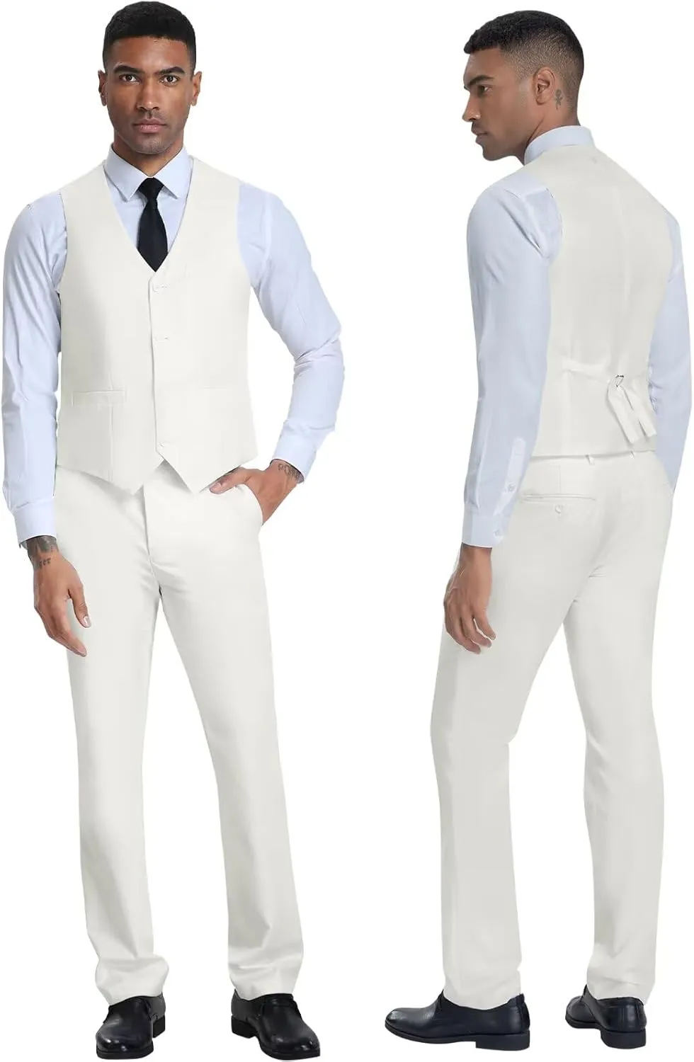 Men's 3 Piece Slim Fit Suit Set, Two Button Blazer Solid Jacket Vest Pants Wedding Business Suit