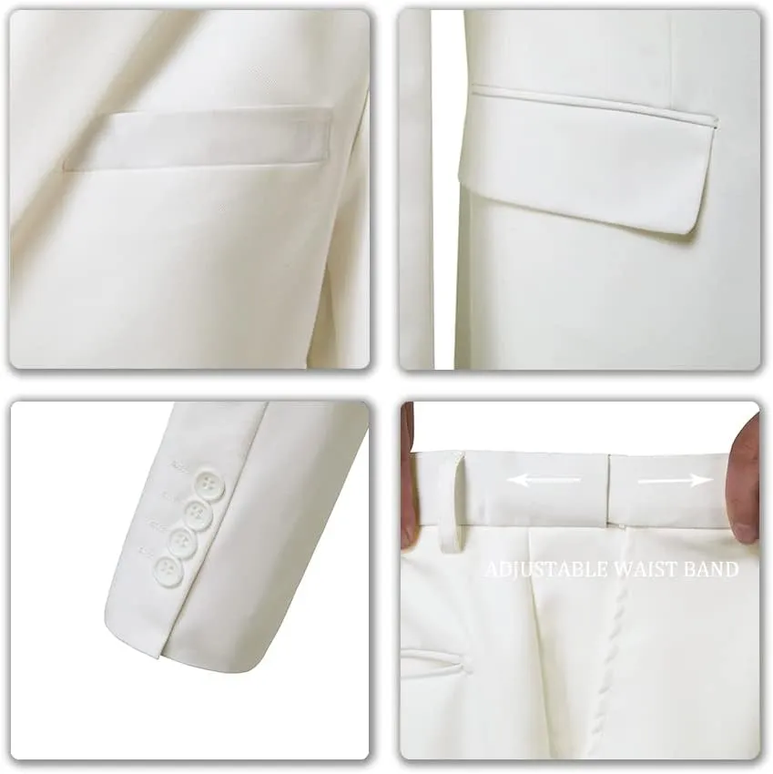 Men's 3 Piece Slim Fit Suit Set, Two Button Blazer Solid Jacket Vest Pants Wedding Business Suit