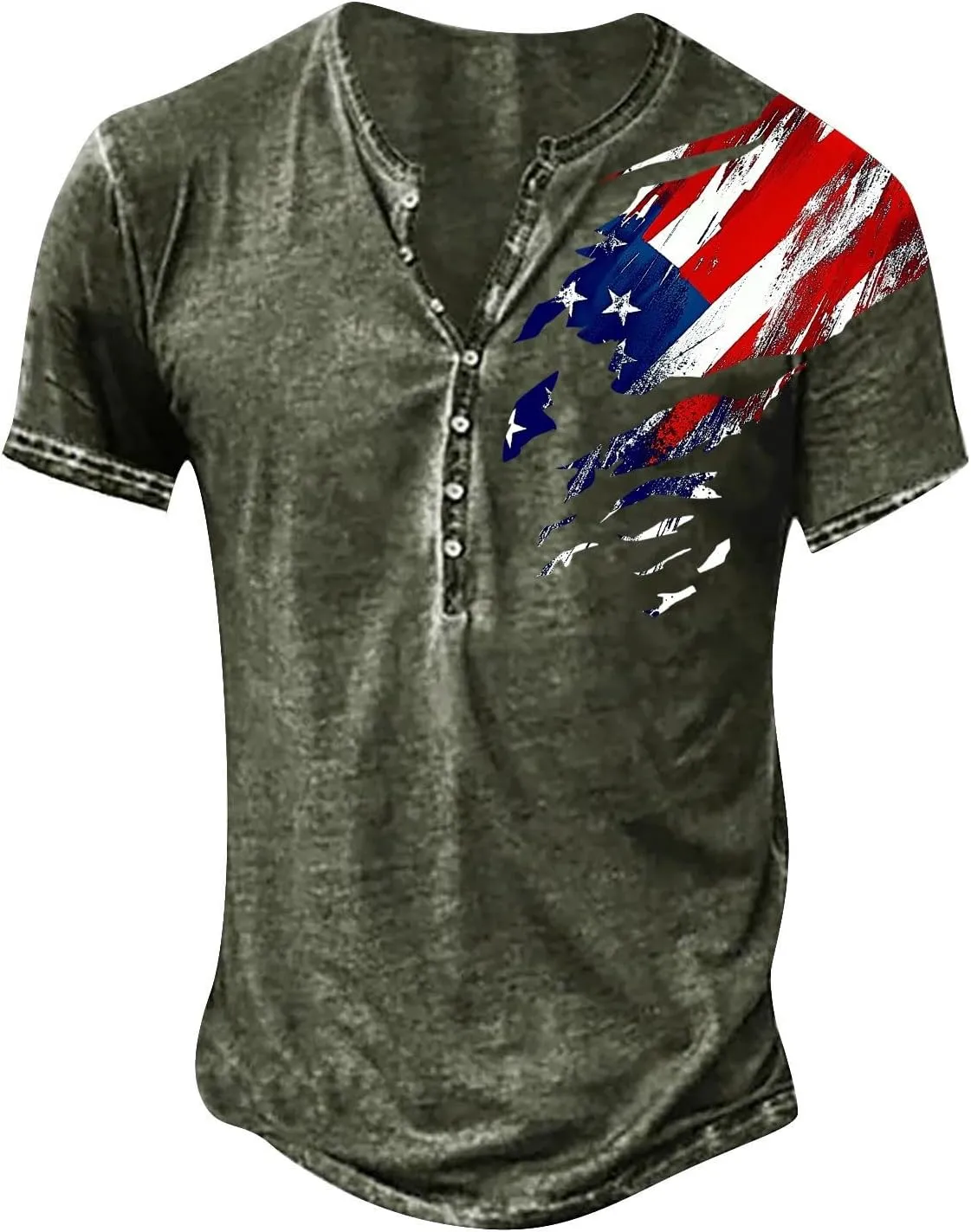 Mens Cotton Henley Shirts Short Sleeve Casual Muscle Gym Slim Fit T-Shirts Summer Button Mens 4th of July Shirt