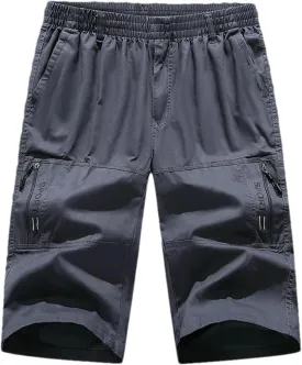 Men's Cotton Shorts Below Knee Length 3/4 Long Shorts Capri Pants Multi Pocket Summer Twill Work Cargo Pants Man