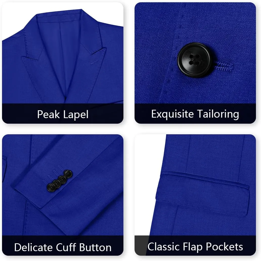 Mens Double Breasted Suit Slim Fit Solid Suit Jacket and Dress Pants 2 Piece Set Prom Wedding Suits for Men