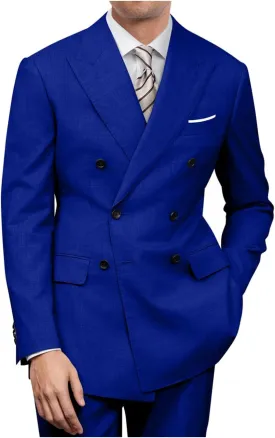 Mens Double Breasted Suit Slim Fit Solid Suit Jacket and Dress Pants 2 Piece Set Prom Wedding Suits for Men