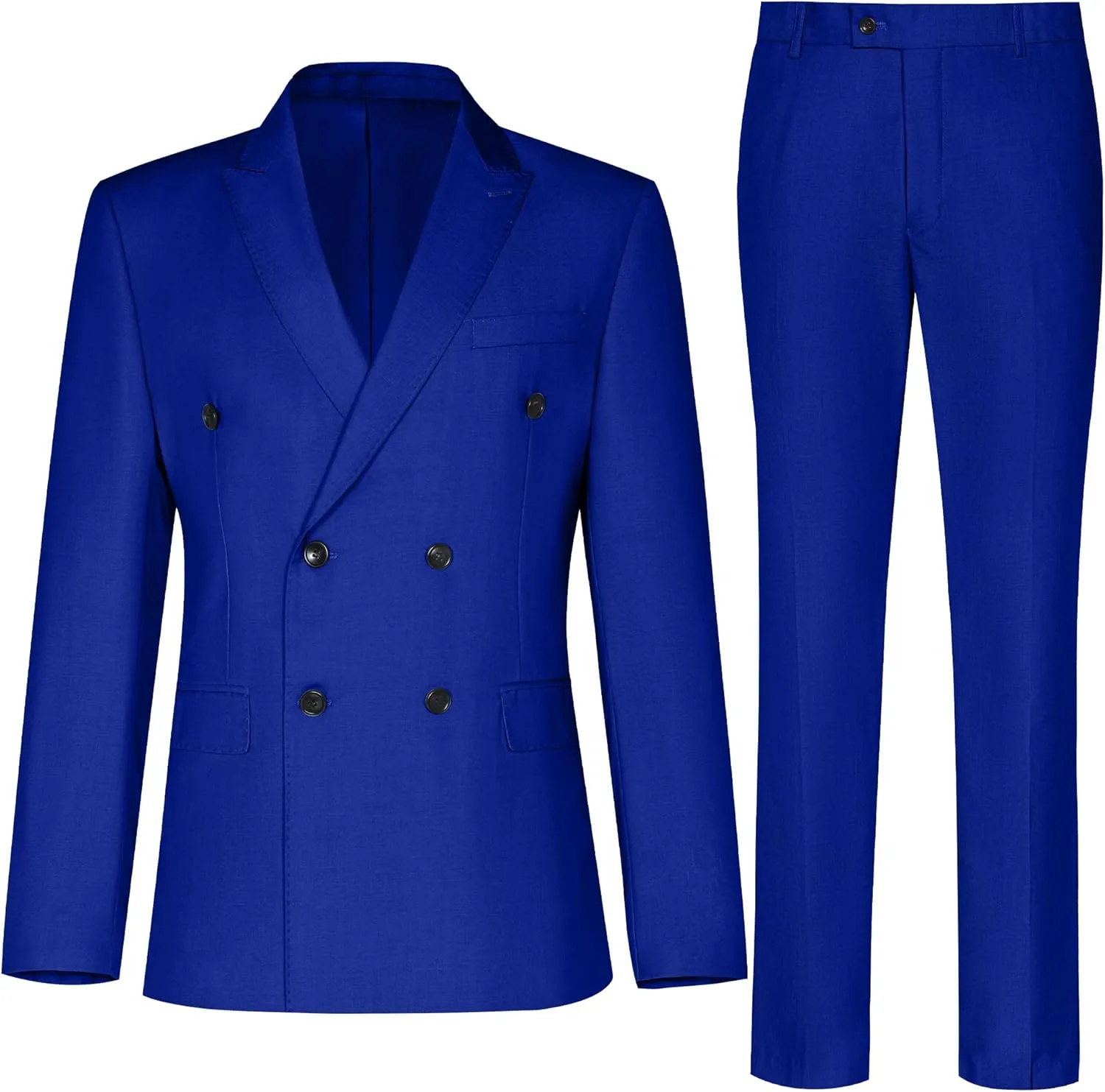Mens Double Breasted Suit Slim Fit Solid Suit Jacket and Dress Pants 2 Piece Set Prom Wedding Suits for Men