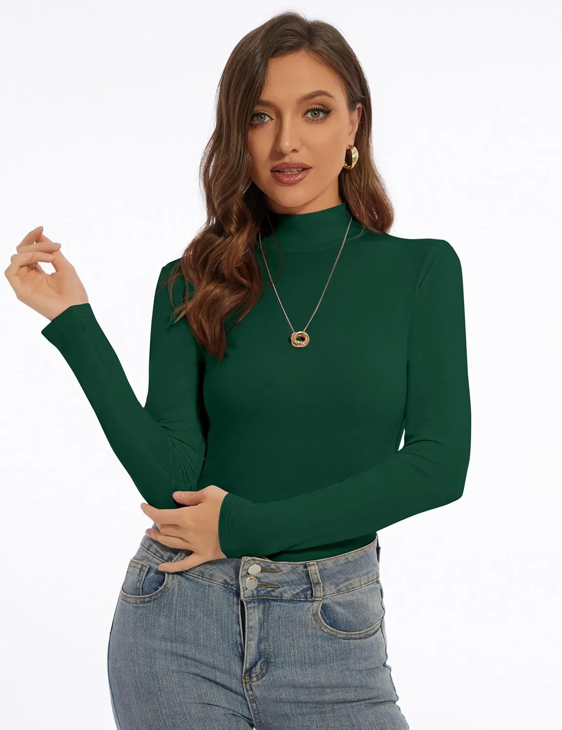 Mock Turtle Neck Long Sleeve Pullover High Neck Undershirt Slim Fit Basic Casual Tee Tops